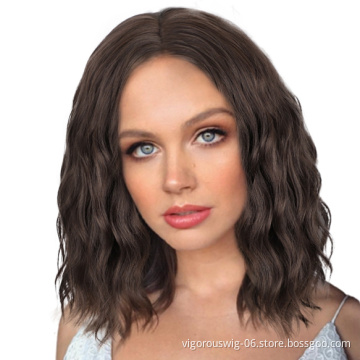 Wholesale High Quality Short Bob Cut Body Wave Brown Small Part Lace Extensions Dropshipping Heat Resistant Synthetic Hair Wigs